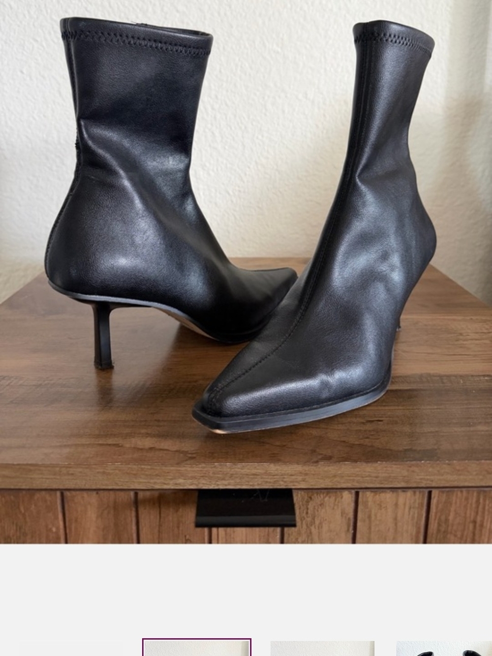 Steve Madden Black Pointed Sock Boot with Kitten Heel